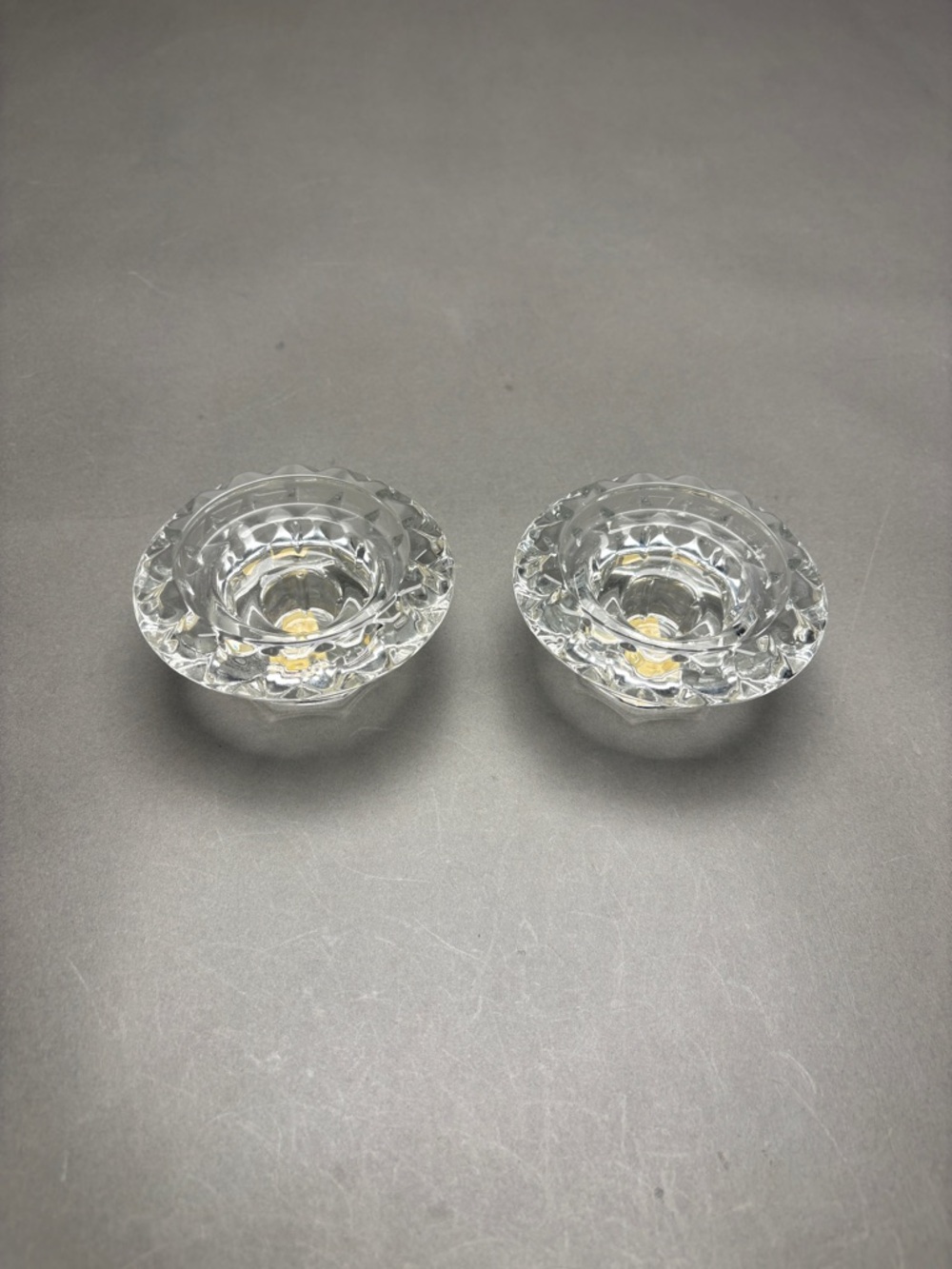 Pair of Clear Glass Taper Candle Holders Hosting Trad